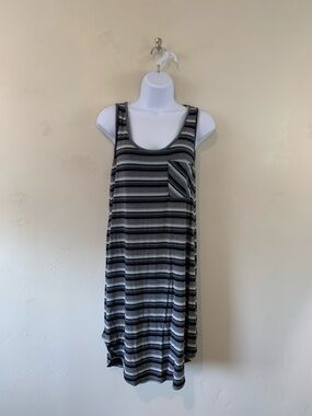 Kavu Striped Scoop-Neck Midi Dress in Black and Gray